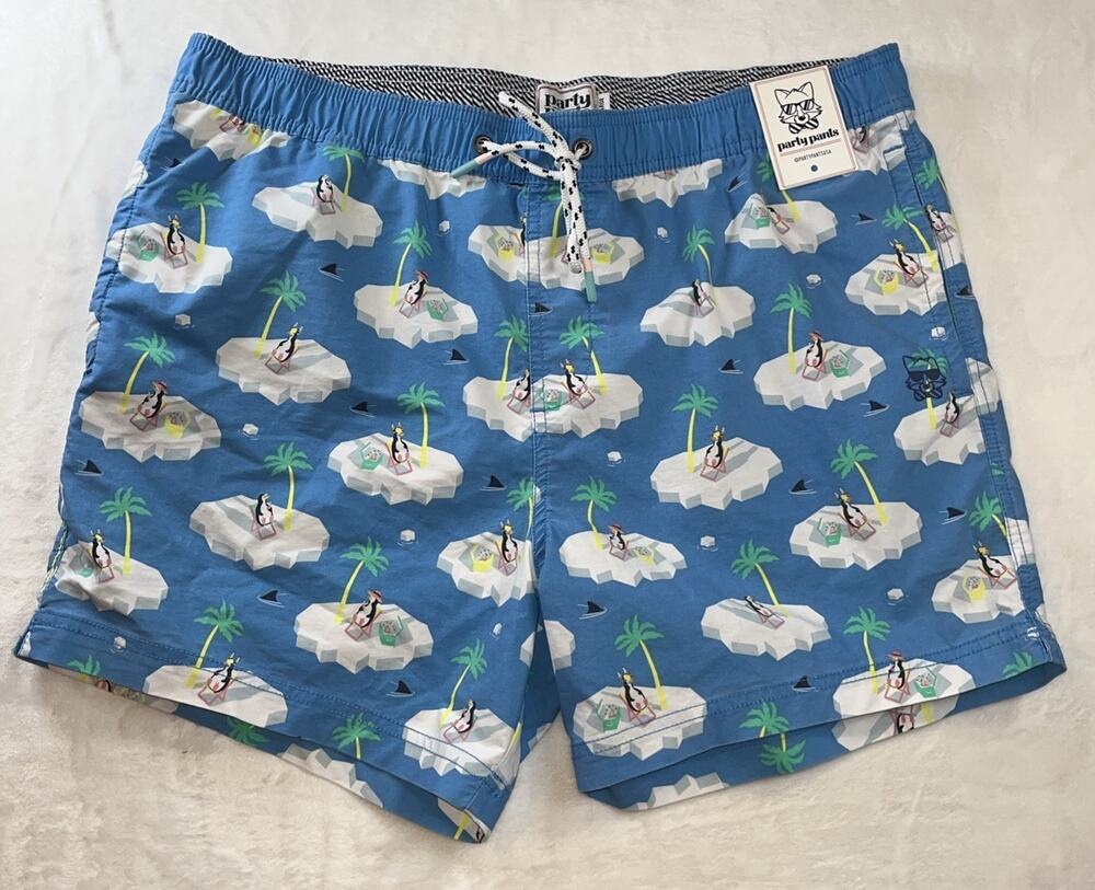 Party Pants Men's Swim Trunks Tropical Blue Size XL, X-LARGE SHORTS NEW NWT